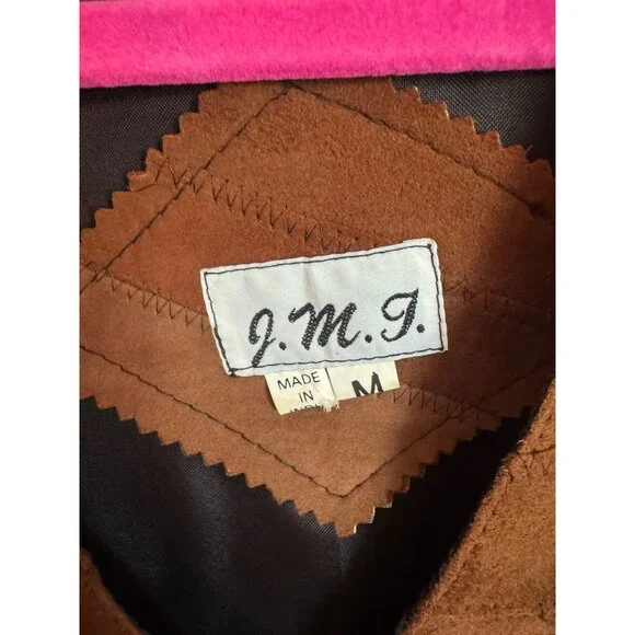 J.M.T. 70s Vintage Brown Leather Vest Jacket Suede Patchwork Western Boho Hippy - Picture 4 of 8